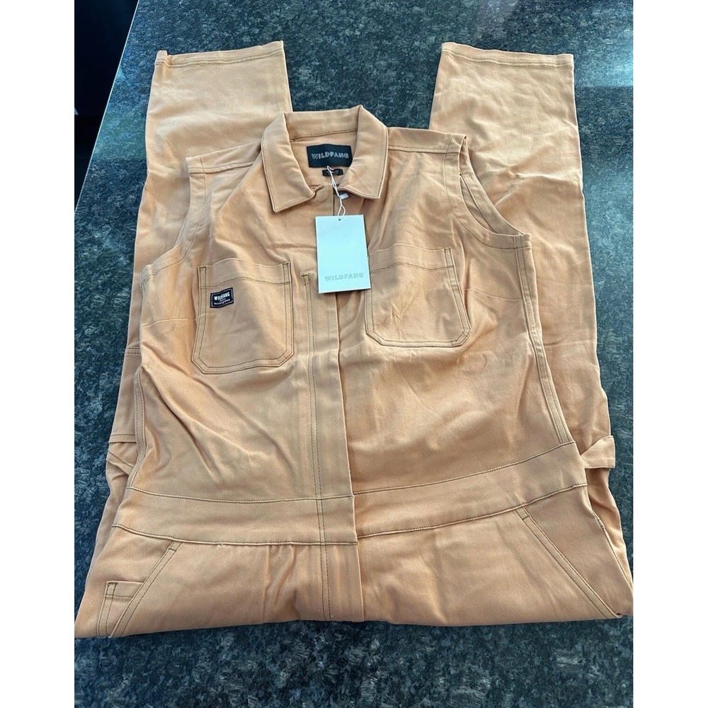 Wildfang Sleeveless Essential Coverall Jumpsuit Tan Apricot Large NWT